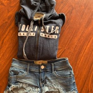 Hollister zip up and jean shorts